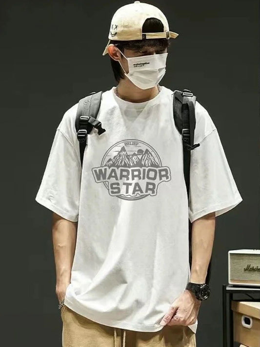 Tops Loose Male Tees Shirts Print Men's T-shirt Blue Baggy Graphic - Jeetskee