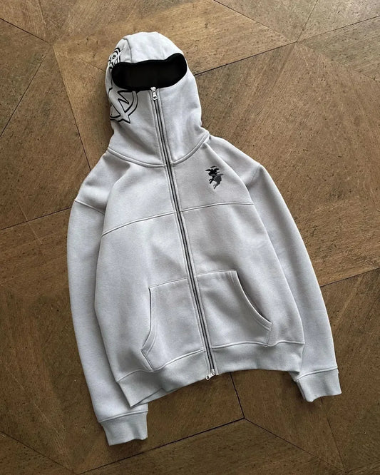Vintage Embroidery Zip up Warm Hoodies Women Winter Streetwear Casual - Jeetskee