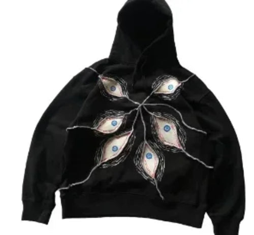 Gothic Punk Eye Pattern Patchwork Hoodies Women Y2k Top New Retro - Jeetskee