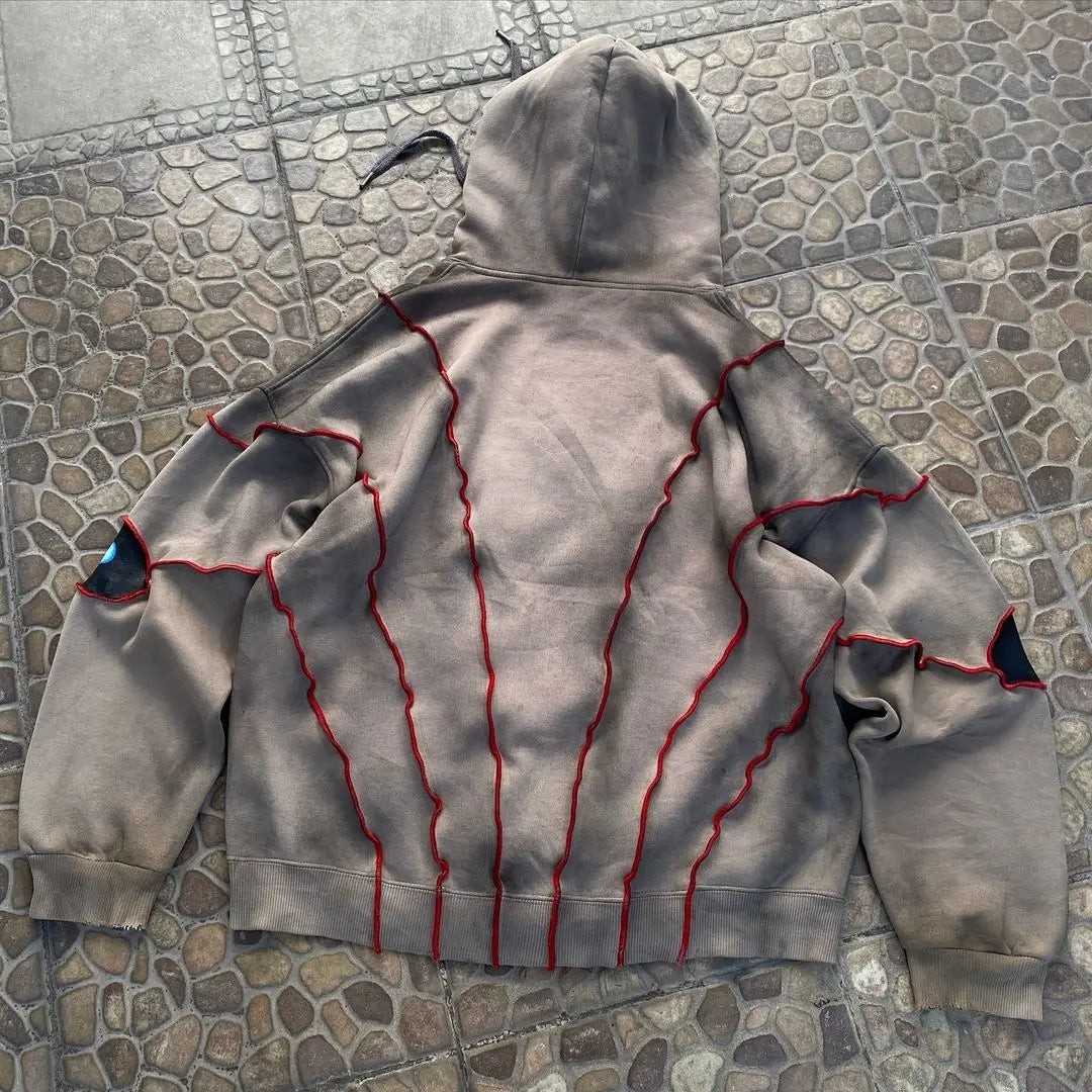 Gothic Punk Eye Pattern Patchwork Hoodies Women Y2k Top New Retro - Jeetskee
