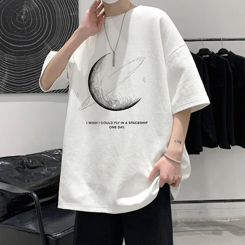 Men's Cotton Oversized T-shirt Loose Tops Tshirts For Clothing - Jeetskee