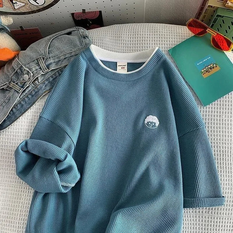 Short Sleeve T-shirts O-neck Embroidery Print Tshirts Design Baggy - Jeetskee