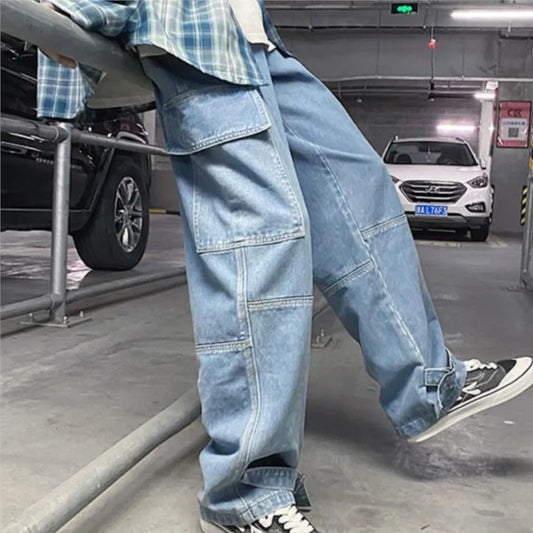 Cargo jeans Men Wide Leg Denim pants  2024 Autumn Loose Straight Baggy - Jeetskee