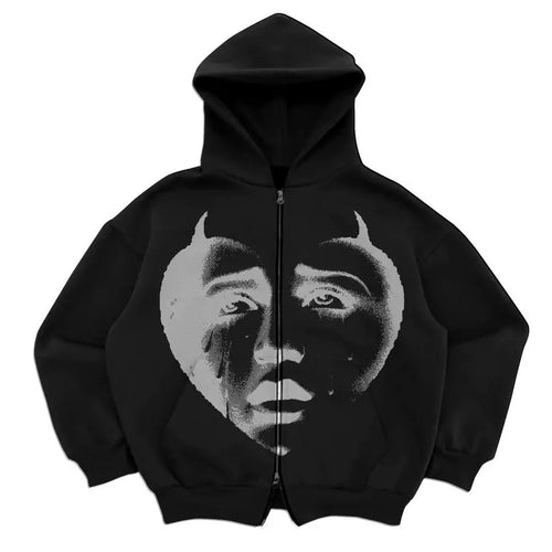 Gothic Retro High Street Hoodies Y2k Zip Up Hoodie Men and Women - Jeetskee