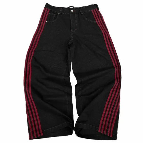 Y2K Baggy Jeans Harajuku vintage Striped Embroidered high quality - Jeetskee