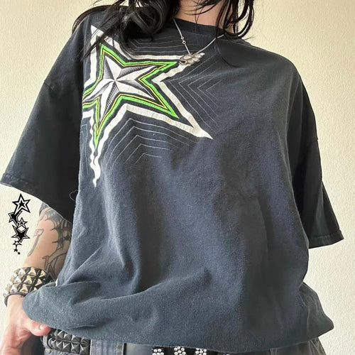 2000s Retro Aesthetic Baggy Tops Y2K Emo Star Graphic Oversized