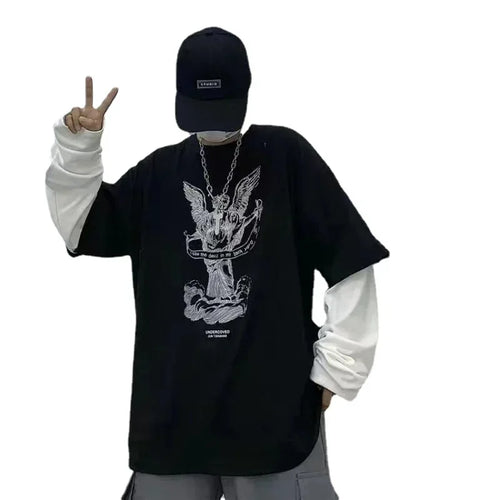T Shirt for Men Men Long Sleeve T-shirt Unisex Print Hip-pop High - Jeetskee