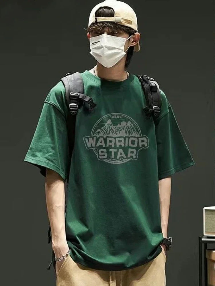 Tops Loose Male Tees Shirts Print Men's T-shirt Blue Baggy Graphic - Jeetskee