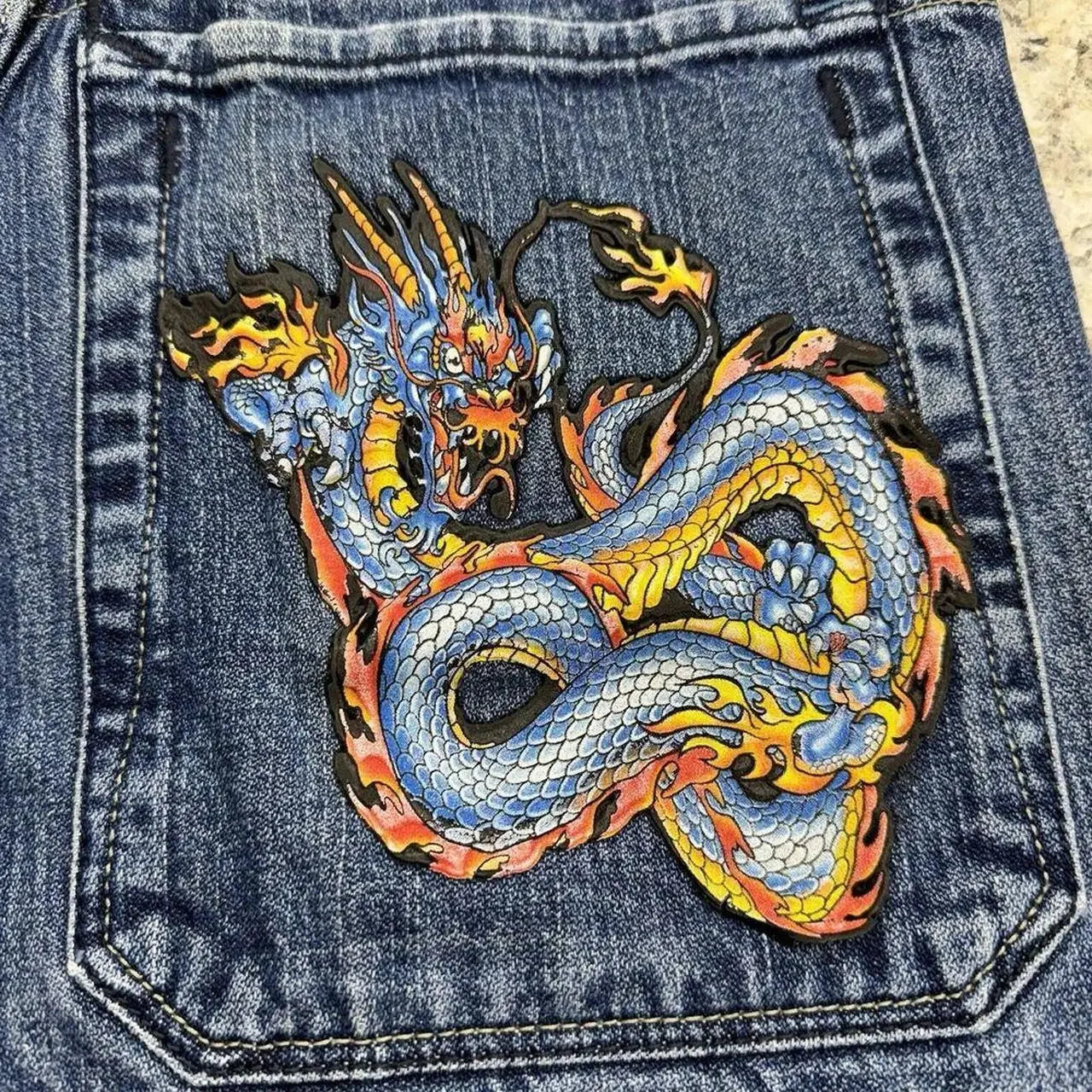 Hip Hop Denim Shorts Summer Baggy Vintage Jean Shorts China Dragon - Jeetskee