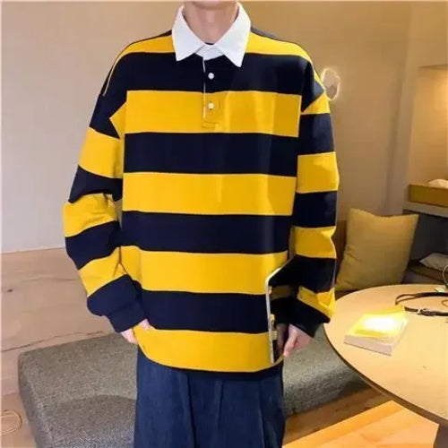 Tops Stripe Male Clothes Baggy T Polo Shirts for Men Sweatshirts - Jeetskee