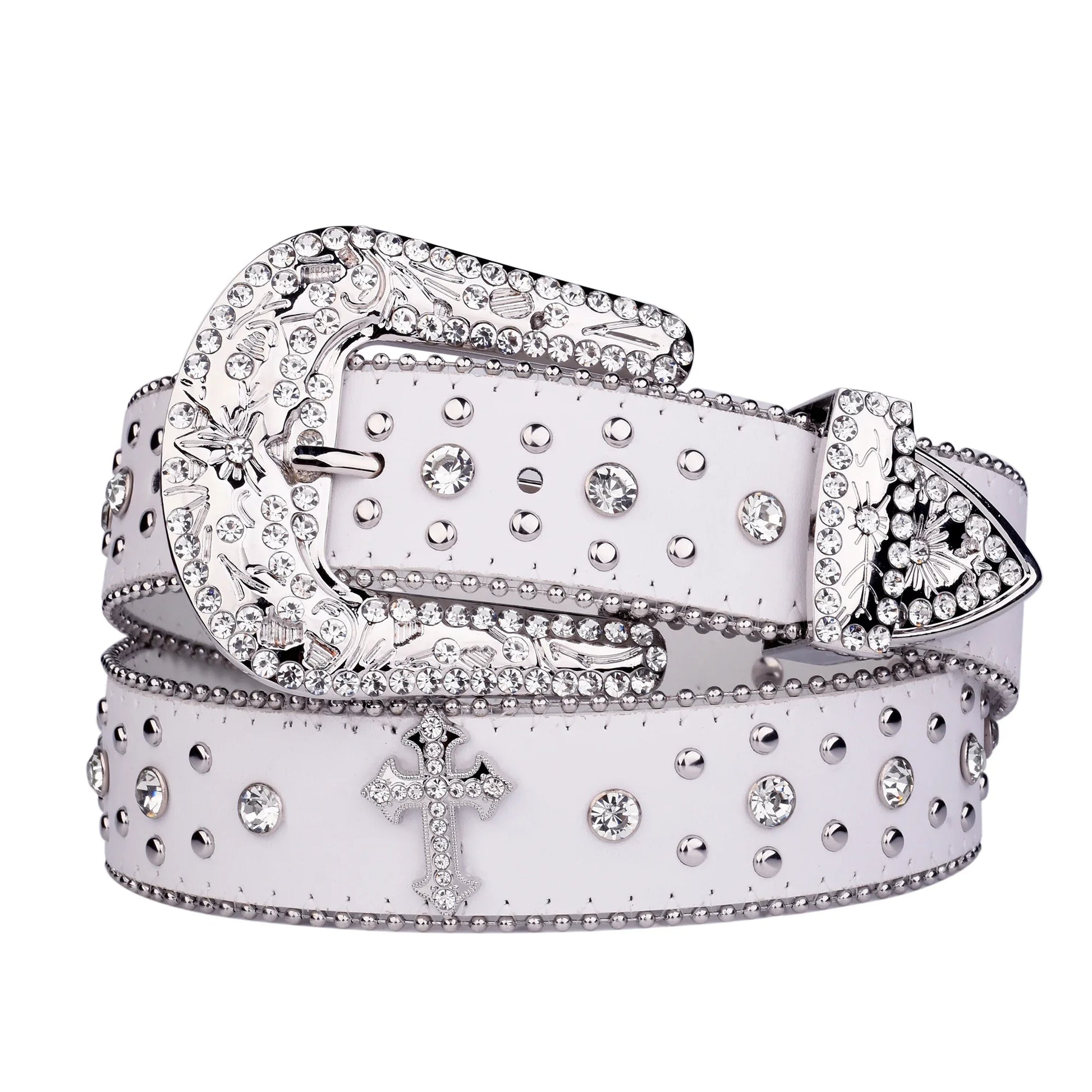 Punk Rhinestone White Belt Female Male Fashion Western Jeans Female - Jeetskee