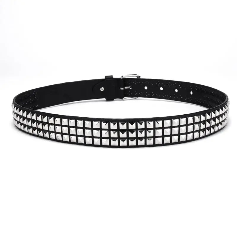 2024 New Square Bead Rivet Belt Metal Pyramid Belt Men and Women Punk - Jeetskee
