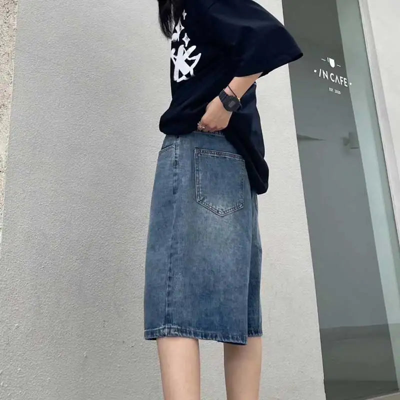 High Street Retro Blue Jeans Shorts Women Summer New Baggy Wide Leg - Jeetskee