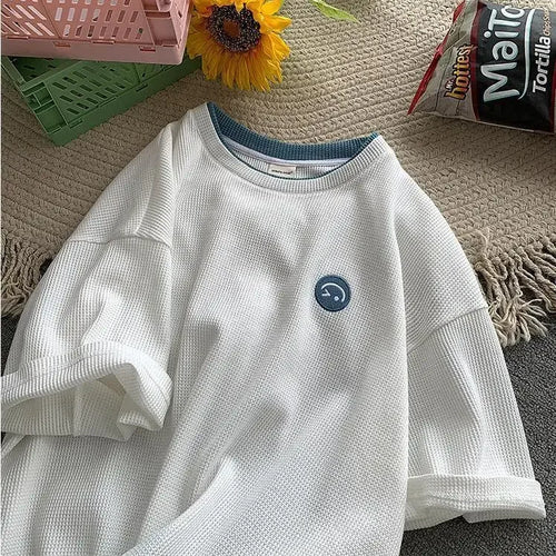 Short Sleeve T-shirts O-neck Embroidery Print Tshirts Design Baggy - Jeetskee