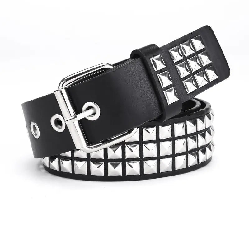 2024 New Square Bead Rivet Belt Metal Pyramid Belt Men and Women Punk - Jeetskee