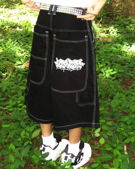 Wexwear Embroidery Skate Cargo Jeans Denim Shorts Baggy Retro Y2k - Jeetskee