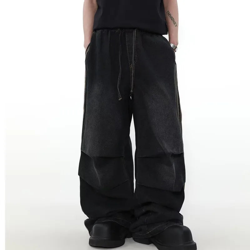 2024 Ropa Y2K Fashion Elastic Waist Striped Pleated Baggy Jeans Pants - Jeetskee