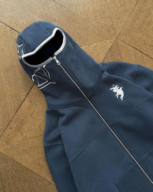 Vintage Embroidery Zip up Warm Hoodies Women Winter Streetwear Casual - Jeetskee