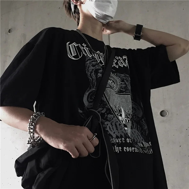 T Shirt for Men Dark Print T-shirts Men's clothing Gothic Fashion - Jeetskee