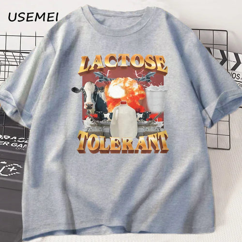 Lactose Tolerant Vintage Graphic T-Shirt for Women Men Retro Milk 90s - Jeetskee