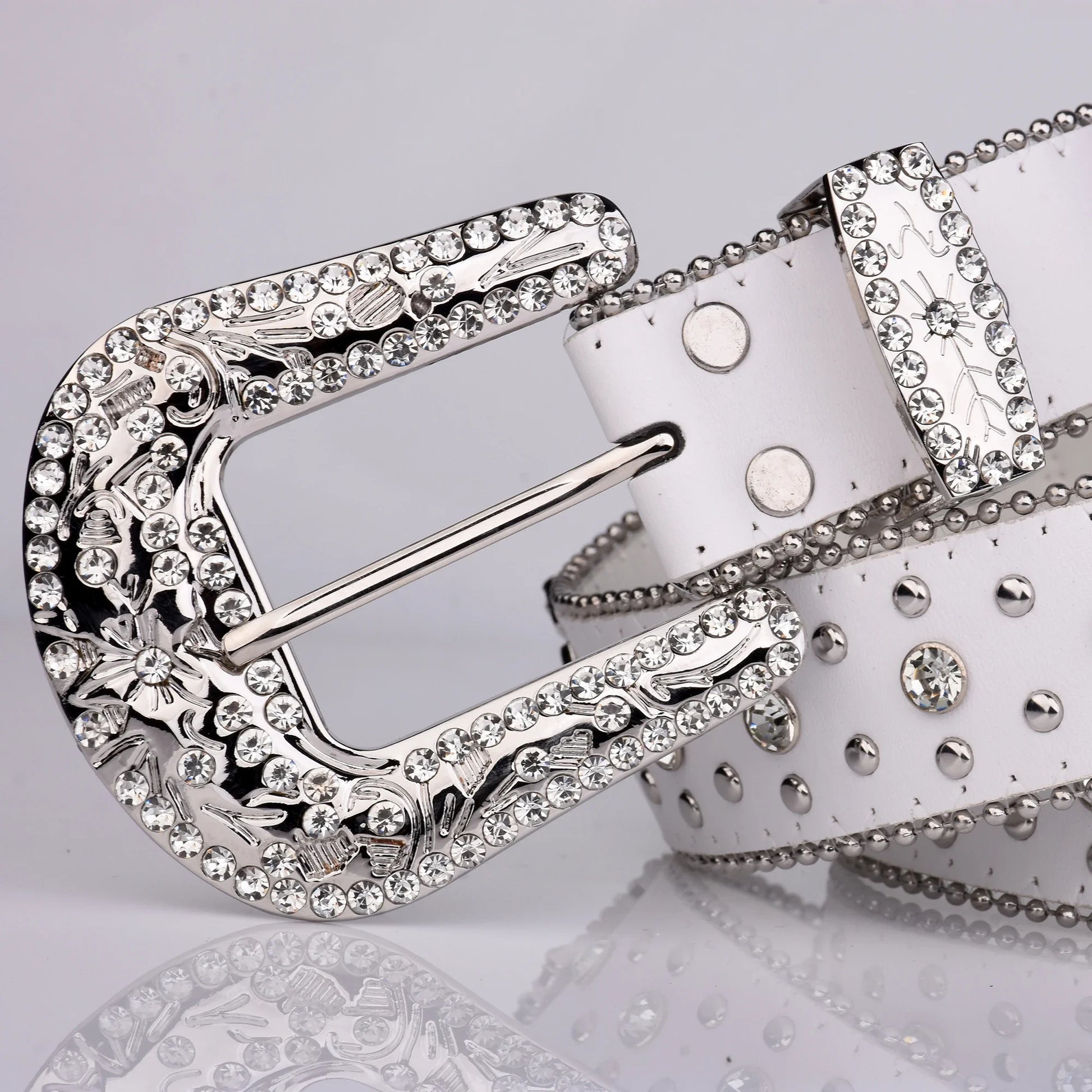 Punk Rhinestone White Belt Female Male Fashion Western Jeans Female - Jeetskee