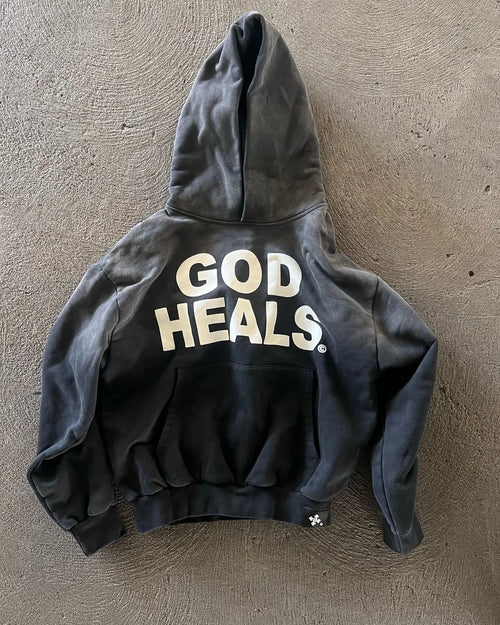 Oversized Street Vintage Streetwear God heals Painting Printed Hoodies - Jeetskee