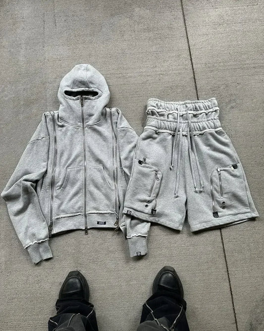 High Street Hip Hop Streetwear New Two Piece Set Hoodies and Shorts - Jeetskee