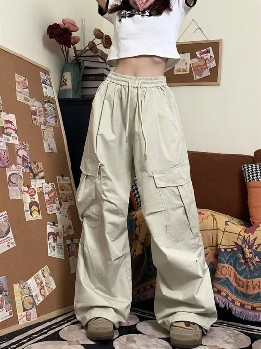 HOUZHOU Women Cargo Pants Vintage Y2k Oversized Trousers Baggy Korean - Jeetskee