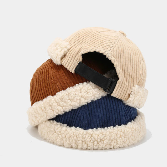 Beanie Hat Without Visor Docker Brimless Hats Dome Corduroy For Men - Jeetskee