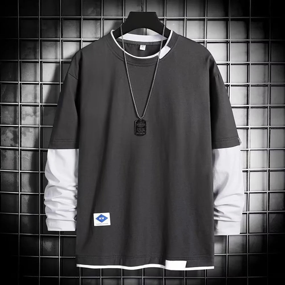 Casual Color Matching T Shirt For Men O Neck Baggy Hip-pop Streetwear - Jeetskee