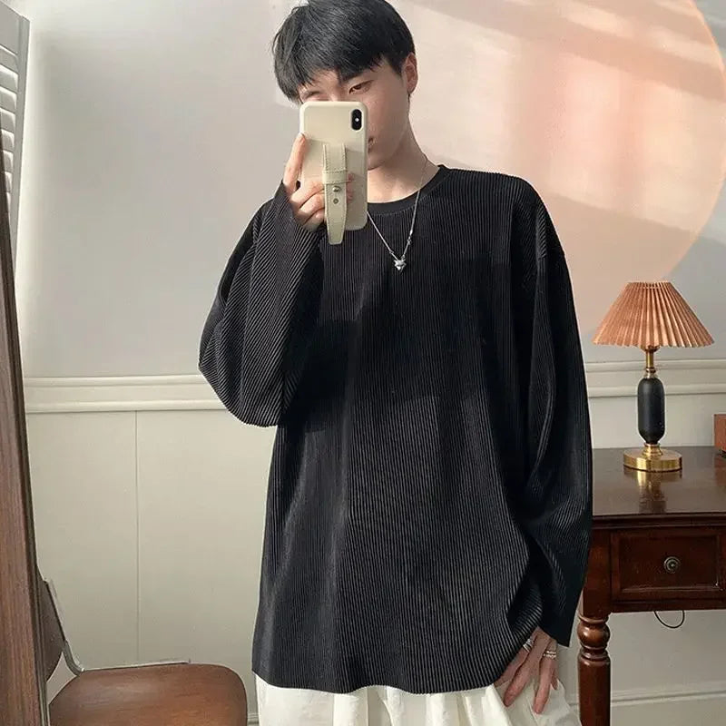 Men's Clothing Stripe Oversize Top Big Size T Shirt for Man Plain - Jeetskee