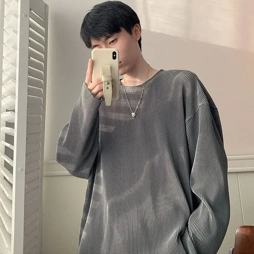 Men's Clothing Stripe Oversize Top Big Size T Shirt for Man Plain - Jeetskee