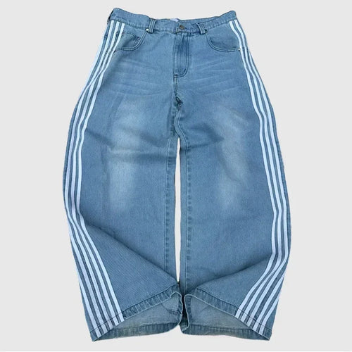 Y2K Baggy Jeans Harajuku vintage Striped Embroidered high quality - Jeetskee