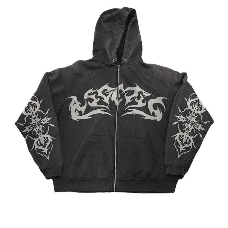 Street Retro Clothing Flame Print Oversized Sweatshirt Women Y2k - Jeetskee