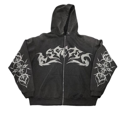 Street Retro Clothing Flame Print Oversized Sweatshirt Women Y2k - Jeetskee