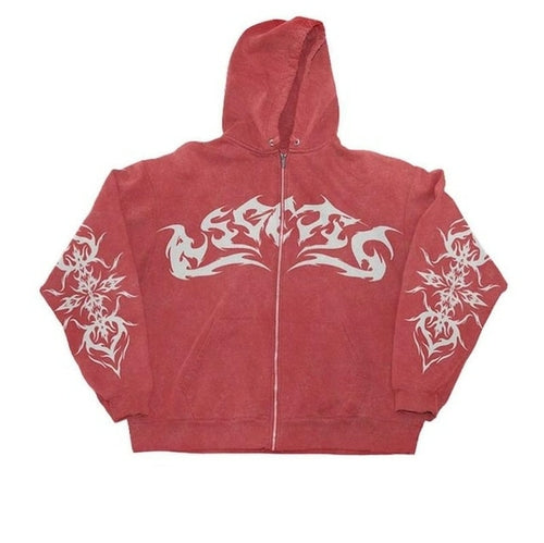 Street Retro Clothing Flame Print Oversized Sweatshirt Women Y2k - Jeetskee