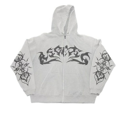 Street Retro Clothing Flame Print Oversized Sweatshirt Women Y2k - Jeetskee