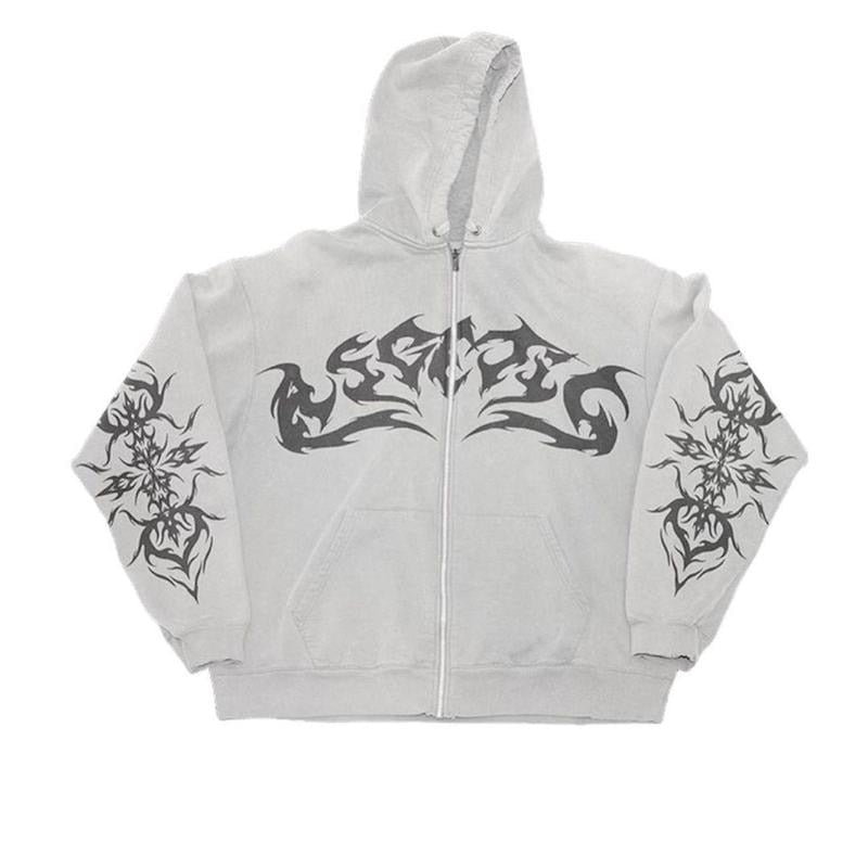 Street Retro Clothing Flame Print Oversized Sweatshirt Women Y2k - Jeetskee