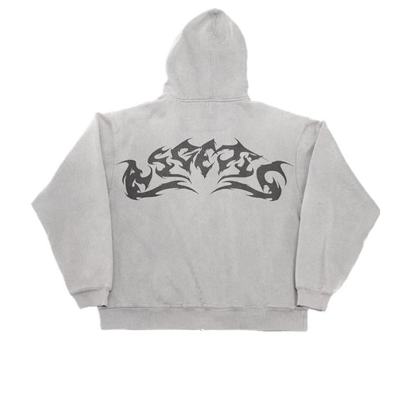 Street Retro Clothing Flame Print Oversized Sweatshirt Women Y2k - Jeetskee