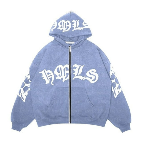 Zip Hoodie Snowflake Letter Print goth Punk Sweatshirt Women hoodies - Jeetskee